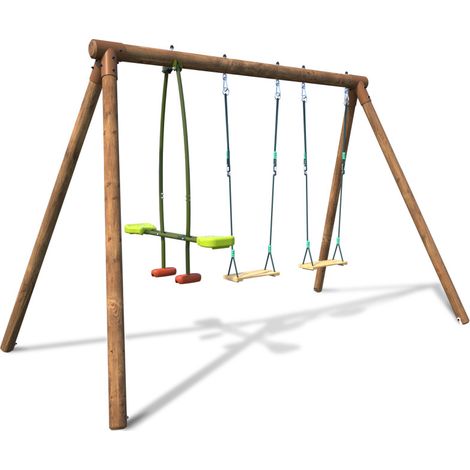 Portique en bois rond 3 agrès avec face à face PACCO (1/5)