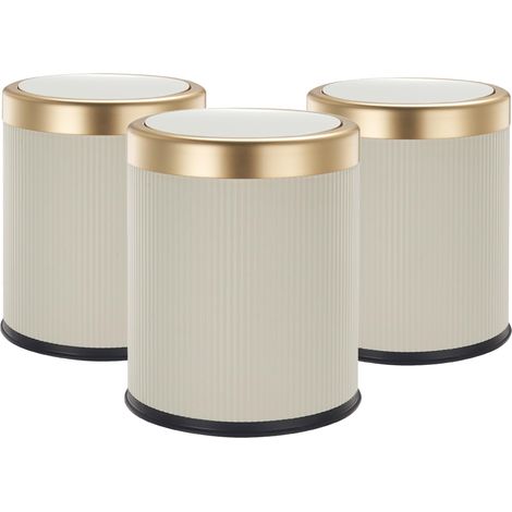 Lot de 3 Poubelles Push en Plastique 8L Blanc et Or (1/5)