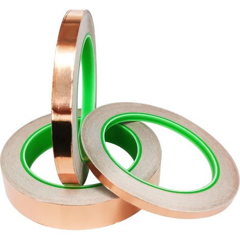 3 Rouleaux Ruban Cuivre, 6mm/10mm/20mm Bande de Cuivre Adhesif, Ruban de Feuille de Cuivre à Double Conductivité pour Blindage EMI, Réparations Electriques (Total 60m)