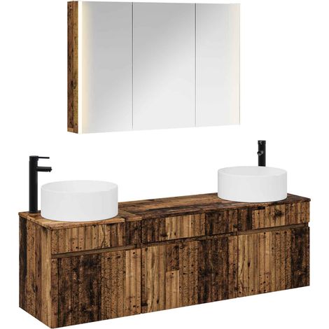 Ensemble d'armoire de salle de bain 4 pcs Bois ancien vidaXL (1/5)