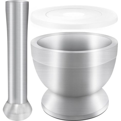 Mörser- und Stößelset aus Edelstahl mit rutschfestem Boden, Küchenmörser und Stößel, robuster Gewürzmörser und Stößel, manuelle Mühle mit Kugelkopf zum Mahlen von Kräutern, Nüssen und Gewürzen (1/4)