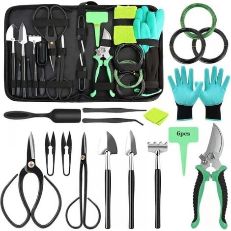 Kit Débutant Bonsaï 24 Pièces - Coffret Outils Professionnels avec Sac de Rangement (Mini Pelle, Truelle, Râteau + Gants) - Ensemble Jardinage Bonsaï Complet (1/5)