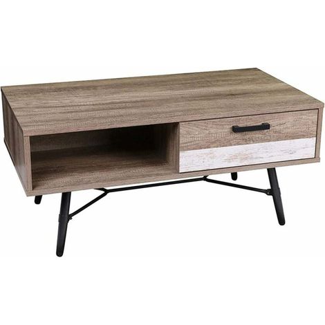 Table basse BROOKLYN 1 tiroir - Bois, noir mat - Métal et bois - 110 x 60 x H 49 cm - Livraison gratuite (1/5)