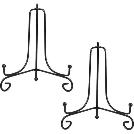Ensemble de 2 chevalets noirs avec supports pour assiettes, présentoirs décoratifs pour photographies, cadres, assiettes décoratives, tableaux et œuvres d'art, 15 cm (1/5)