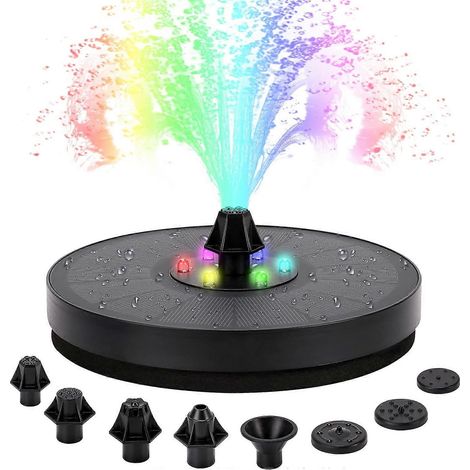 Fontaine solaire, pompe à eau solaire avec batterie et éclairage LED, fontaine flottante extérieure à 7 buses pour jardin. (1/5)