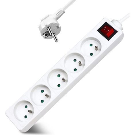 Power Strip with 5 Outlets, Switch, 3M Cable, Child Safety Lock, White (1/5)