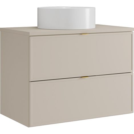 Meuble de salle de bain suspendu avec vasque à poser ronde - Beige - 80 cm - ONDIL (1/4)