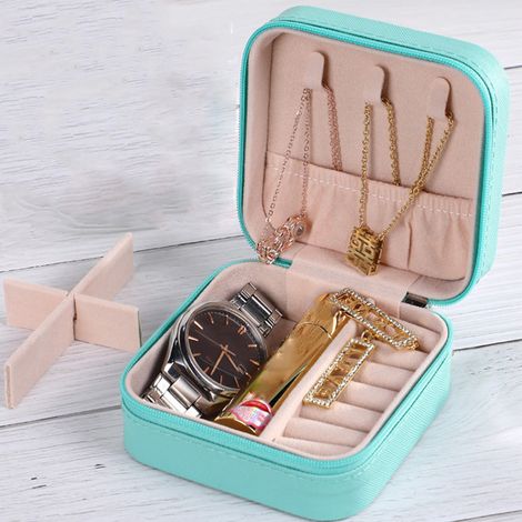 Boîte de Rangement à Bijoux - Écrin pour Boucles d'Oreilles, Colliers, Bagues - Cadeau Déco Bureau ou Maison - Couleur Bleue (1/2)