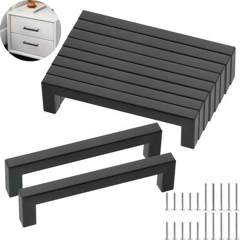 Poignées meuble cuisine noires 128mm inox modernes carrées pour bureaux, lot de 10 (1/5)