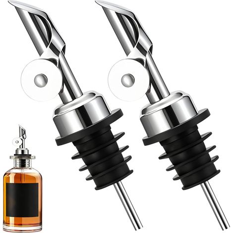 Set di 2 beccucci per versare l'olio d'oliva, in acciaio inox riutilizzabile, con tappo a chiusura automatica, ideale per cucina, barbecue, bar e ristorante. (1/5)