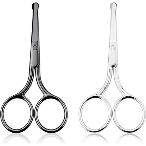Dos pares de recortadoras de barba y vello nasal, fabricadas en acero inoxidable con puntas redondeadas, perfectas para recortar la barba y las cejas, aptas para hombres y mujeres. (1/5)