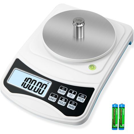 Balance de laboratoire numérique, précision de 600 g à 0,01 g, balance électronique multifonction de haute précision (poids de 100 g et 2 piles AAA inclus). Homologuée CE (UE) et FCC (États-Unis). (1/5)