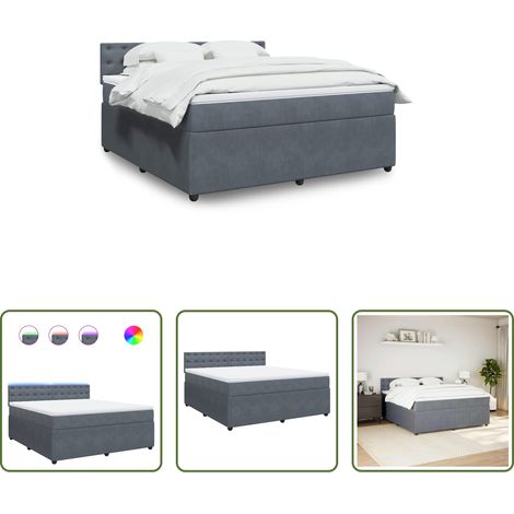 vidaXL Surmatelas -  Sommier à lattes de lit et matelas Gris foncé 180x200cm Velours (1/5)