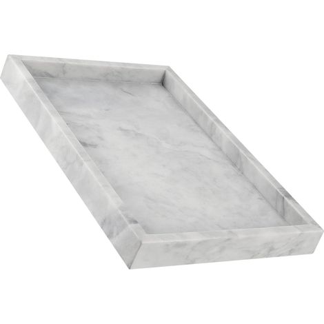 1 Plateau marbre, 30x20x3cm, surface polie, pieds caoutchouc, salle de bain commode