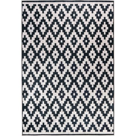 Tapis Géométrique à Poils Courts "Sally" Noir & Blanc 160 x 230 cm (1/4)