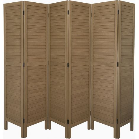Pegane – Paravent en bois 5 panneaux coloris brun – Dimensions H170 x L200cm – Pour séparation d'espaces – Style persienne (1/5)