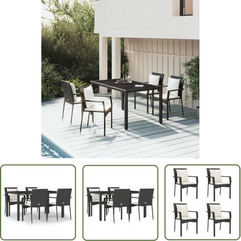 The Living Store 5-tlg. Garten-Essgruppe mit Kissen Schwarz Poly Rattan - Gartensessel - Gartentisch - Outdoor Möbel - Gartenmöbeln - Rattan Gartenmöbel (1/5)