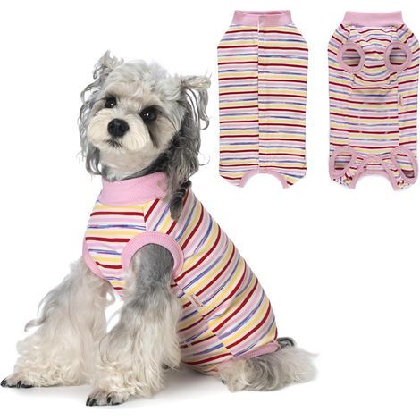 - Hunde-Body - Genesungsanzug - Weiche Stretch-Baumwolle - Alternative zum Halskragen nach Operationen - Für männliche und weibliche Hunde und Katzen - Rosa-Rot - Größe M (1/5)