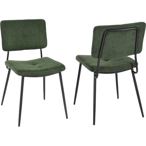 Meuble Lot de 2 Chaises de Salle à Manger Rétro Fauteuil Assise Rembourrée en Tissu Pieds en métal pour Cuisine Salon Chambre Bureau Vert, 59,5x45x82cm (1/5)