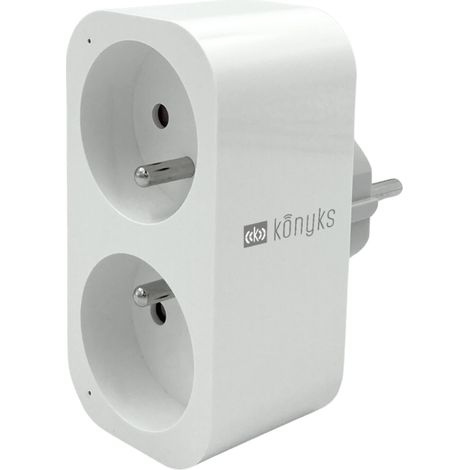 Konyks Priska Duo FR - Prise double Wi-Fi + BT, contrôle ON/OFF à distance, suivi de la consommation des 2 appareils simultanément, compatible Smartlife et Tuya, Amazon Alexa et Google Home