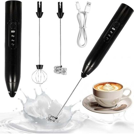 Mousseur à lait électrique, double fouet, 3 vitesses réglables, rechargeable par USB, pour café, matcha, latte et cappuccino XXW (1/4)