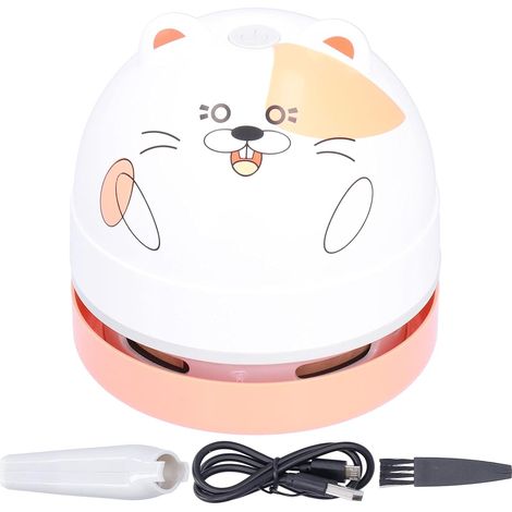 Cute Animal Design Desktop Vacuum Cleaner, Mini USB Charging Tabletop Dust Sweeper with 360° Rotating Wireless Keyboard for Home Office (Hamster) (1/5)