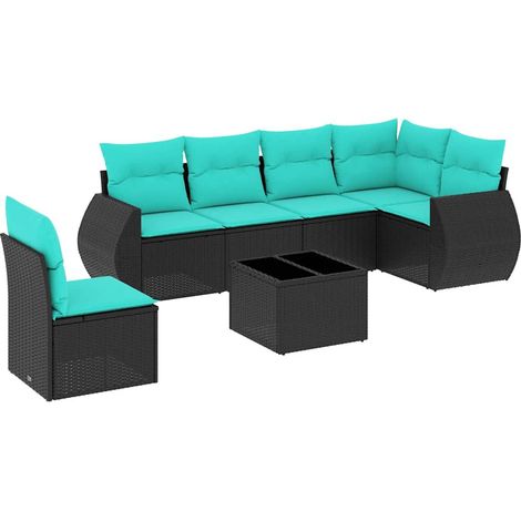 Maison Exclusive - 7-teiliges Gartensofa-Set mit Kissen, schwarze