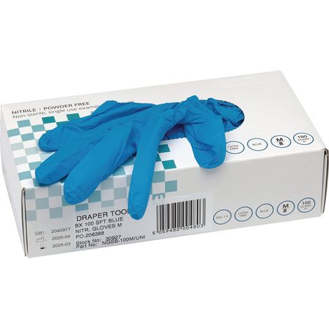 Draper BX 100 SFT Blue Nitrile Gloves – Medium, Pack of 100 (1/5)