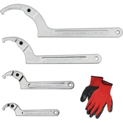 Clé à Crochet réglable en C,Cle a Ergot Reglable pour Vérins Hydrauliques, Machines Mécaniques, Véhicules, (4 pcs.) 3/4-2", 1 1/4-3", 2-4 3/4", 4 1/2-6 7/10" Clé à Ergot Articulée (1/4)