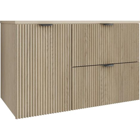 Mobile bagno con frontale scanalato 100 cm (60+40) con cesto portabiancheria, rovere cremona (MDF), con maniglia nera, 100 x 47 x 60 cm (1/5)