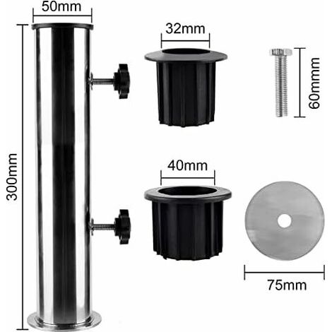 royaluxe -Pied de Parasol, Support Fixation Parasol Ø50 en Acier Inoxydable, Accessoires pour Parasols avec 2 Anneaux de Réduction en PVC(Ø32/40mm) (1/5)