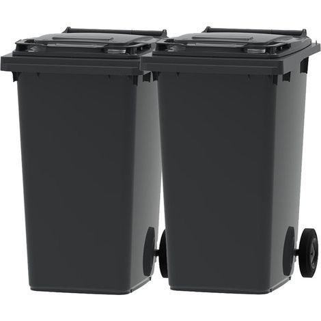 ESE France Lot de 2 Conteneurs Poubelles à déchets 2 roues - 240L - 100% Recyclé - Gris avec Couvercle Gris - Fabriqué en France (1/5)