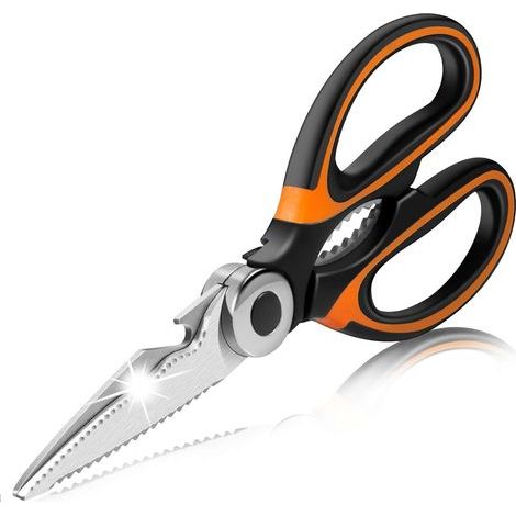 Robusto coltello da cucina professionale multiuso in acciaio inossidabile con lama affilata e coprilama, ideale per pollo, pesce, carne, verdure, erbe aromatiche, ossa e noci. (1/5)