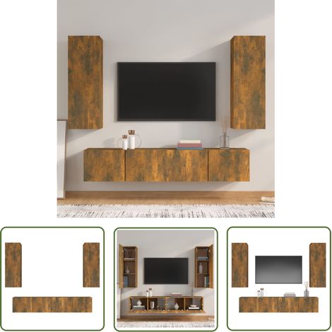 The Living Store Ensemble de meubles TV 4 pcs Chêne fumé Bois d'ingénierie - Meuble Tv - Meuble Téléviseur - Étagère Murale - Rangement Tv - Décoration Salon (1/5)