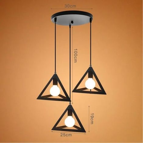 3 Lampes Suspensions Industrielle en Triangle Lustre Luminaire en Métal Style Vintage pour Salon Chambre (1/4)