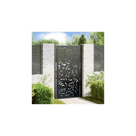 Portail de jardin noir 105x180 acier conception de flamme (1/5)