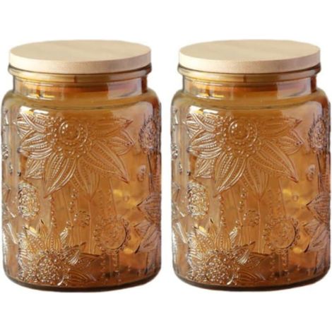 Bocal En Verre - 700 Ml - Couvercle Hermétique En Bambou Et Anneau En Silicone - Pour Thé Café Sucre Épices Bonbons - 1 Pièce (1/5)