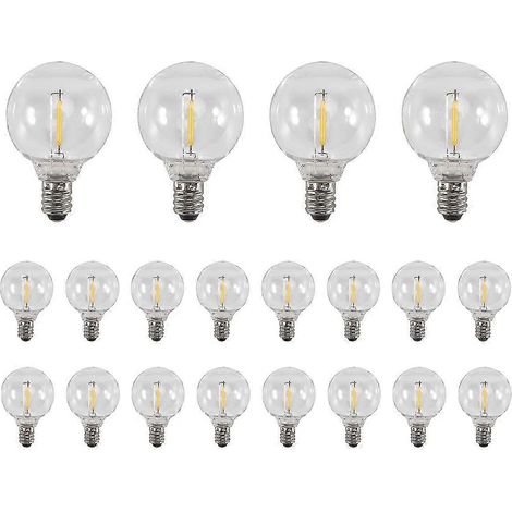 Lot de 20 ampoules LED G40 de rechange, culot à vis E12, incassables, pour guirlande solaire. (1/5)