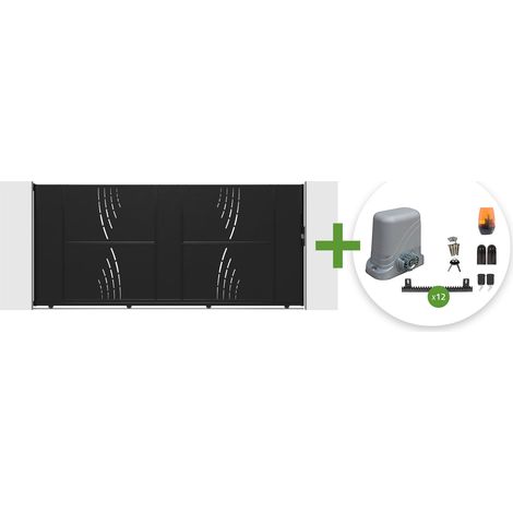 Portail coulissant acier 3m NALI VELETA H.160cm noir + moteur C600
