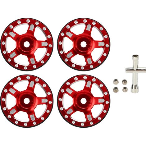 Jeu de moyeux en alliage d'aluminium pour voiture RC Axial SCX24 échelle 1/24, avec écrou antidérapant M2 et clé cruciforme, couleur rouge (1/5)