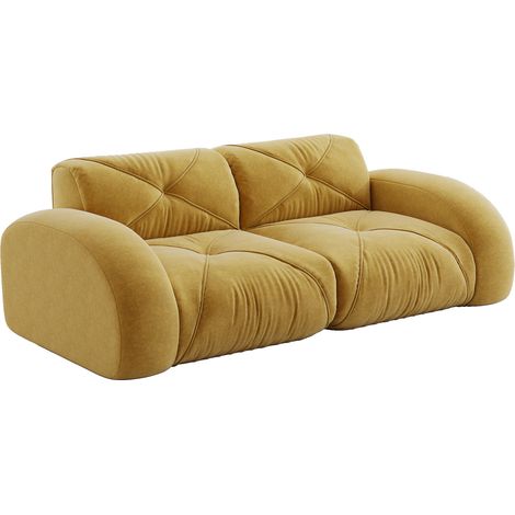 CAIziCanapé sans cadre, canapé modulaire 2 places en mousse haute densité 32D, adapté au salon, tissu chenille confortable, design antidérapant, aucun montage requis, jaune (1/5)