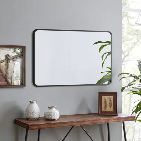 Wandspiegel Schwarz 100x60 cm Rechteckig Wand Spiegel Bad für Flur, Wohnzimmer, Bad oder Garderobe