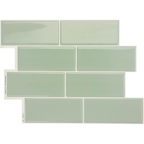 Crédence adhésive pour cuisine et salle de bain, sticker carrelage mural, carreaux verts autocollants, lot de 4 feuilles, 29,4 x 21,3 cm (1/5)
