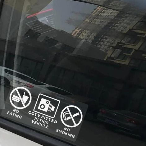 4Pack 100x50mm Autocollant Transparent “No Eating No Drinking – CCTV Fitted” – Sticker de Sécurité pour Voiture, Vitrine, Porte – Vinyle Résistant (1/3)