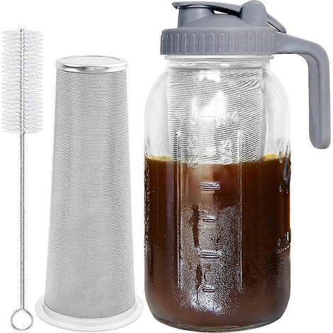 Cold brew cafetière 64Oz cold brew pitcher avec acier inoxydable super dense filtre pour iced brew café glaçons thé B (1/5)