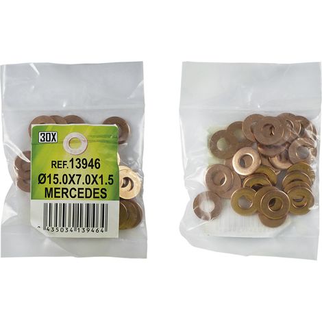 SACHET DE 30 RONDELLES EN CUIVRE POUR INJECTEURS – Ø15.0 x 7.0 x 1.5 – MERCEDES (REF. 53464)  JBM13946