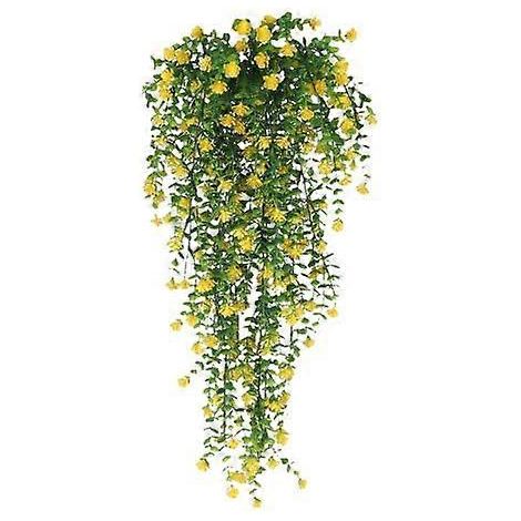1/2 pièces de vigne de fleurs artificielles suspendues, résistantes aux UV, fausses plantes florales retombantes en plastique, lierre pour la maison, les mariages et l'intérieur1 pièce jaune (1/5)