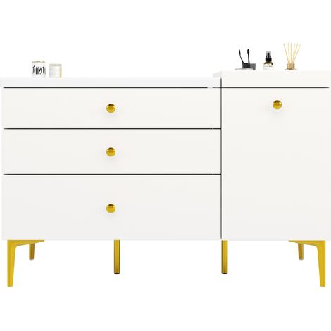 Mobile bagno bianco con lavabo in ceramica, 120 x 47,5 x 80 cm, MDF, con cassetti e armadietto (1/5)