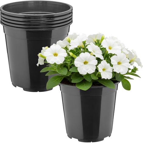 Garronda Pot de Fleur Rond Haut Plastique Ø20 x 19 cm (4L) - Lot 5 Godets Semis Pot Culture Profond Drainage Résistants Intempéries pour Plantes Pépinière Jardin Serre Intérieur Extérieur GD-0203