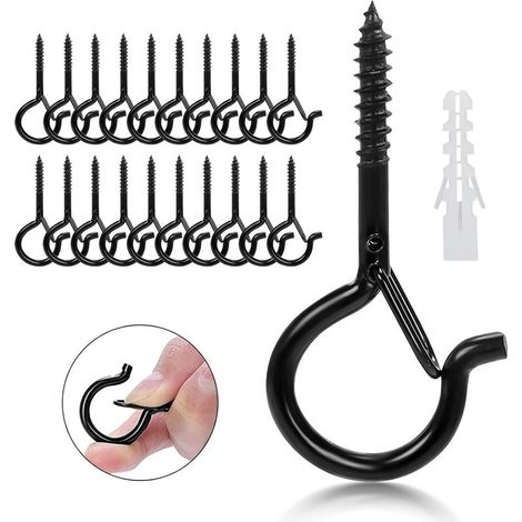 Juego de 20 ganchos de tornillo, ganchos de techo con lazo de seguridad, ganchos de pared para uso exterior, jardín, plantas, comederos para pájaros, faroles, decoración de fiestas. (1/5)